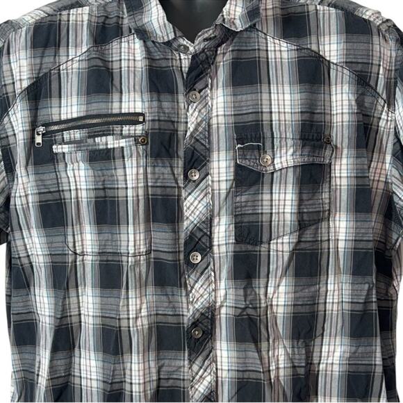 Marc Ecko Deadly Threads Plaid Button-Up Shirt XXL – Black, Grey & Blue - Picture 3 of 14